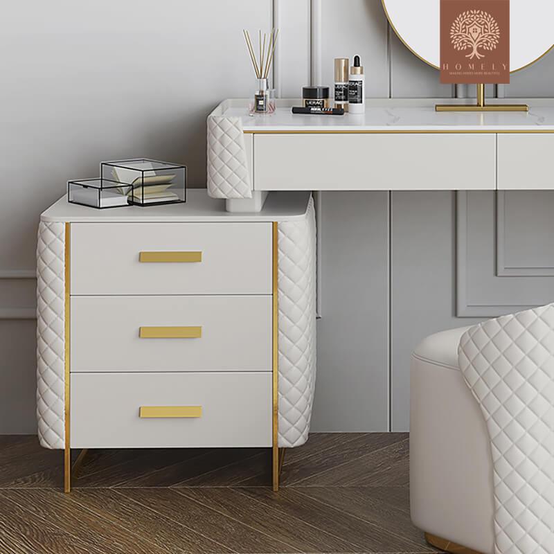 KEPNER-ENSEMBLE DE COIFFEUSE EXTENSIBLE POUR COIFFEUSE BLANCHE ET MIROIR INCLUS- Homely