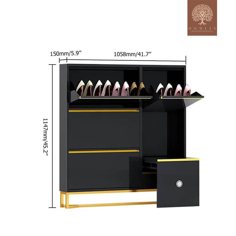 SOLA -MEUBLE DE RANGEMENT À CHAUSSURES BLANC ÉTROIT AVEC BANC, 14 PAIRES, 5,9 PO D, AUTOPORTANTE- Homely