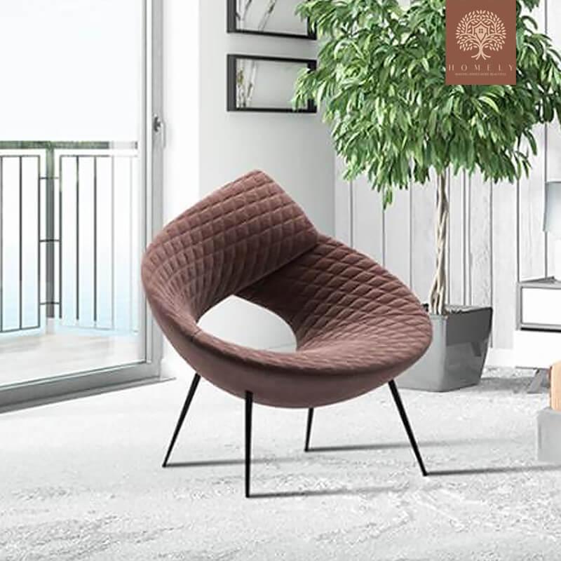 GLENVAR-FAUTEUIL MODERNE EN VELOURS MARRON AVEC PIEDS EN MÉTAL NOIR- Homely