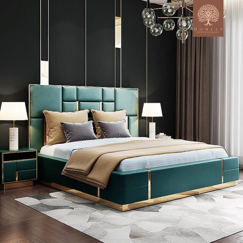 REGALIA-LIT DOUBLE À TÊTE HAUTE AVEC GARNITURE DORÉE- Homely