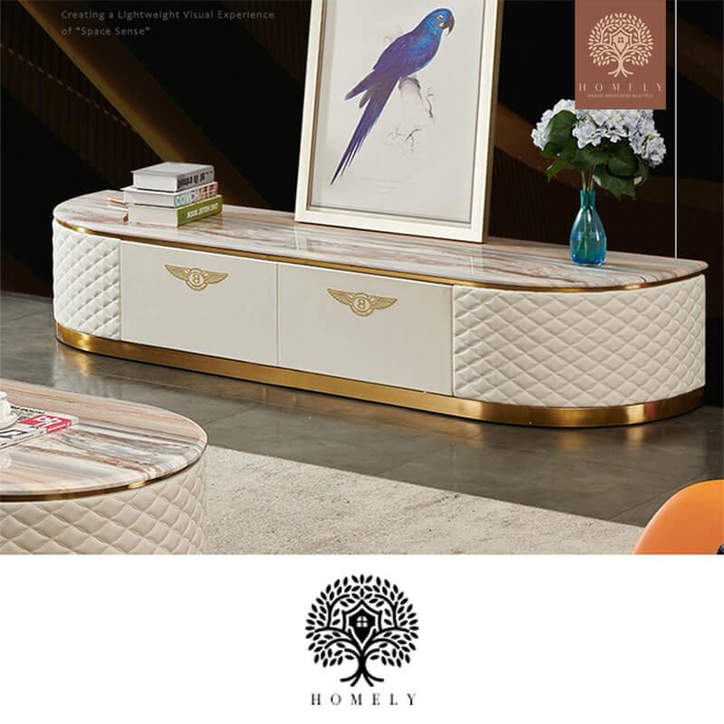 BENTLEY-ENSEMBLE DE MEUBLE TV LUXE ET TABLE BASSE AVEC 3 TIROIRS- Homely