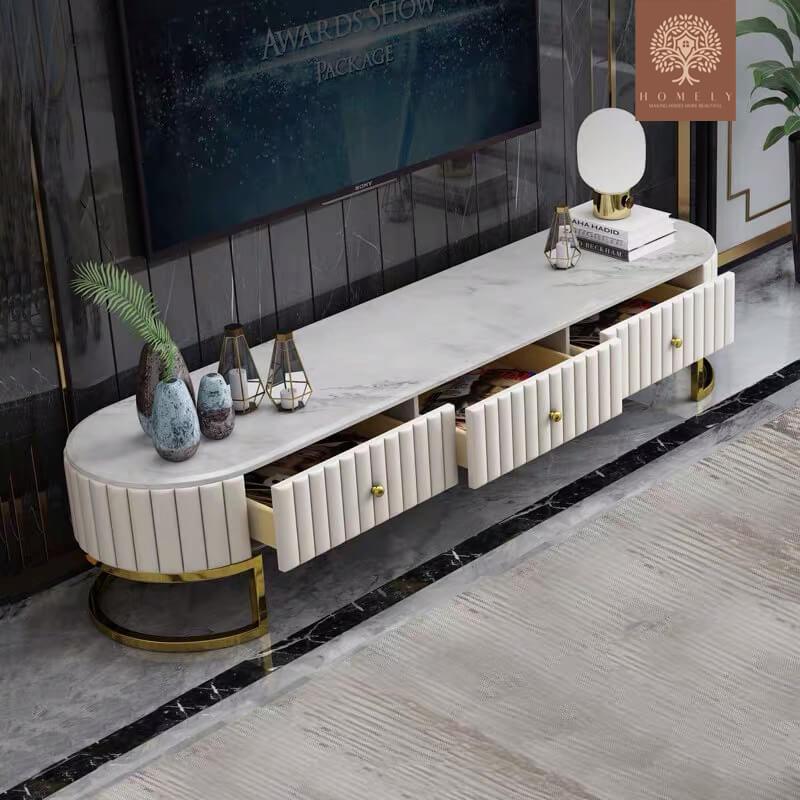 IMANI-ENSEMBLE DE MEUBLE TV LUXE ET TABLE BASSE AVEC 4 TIROIRS- Homely