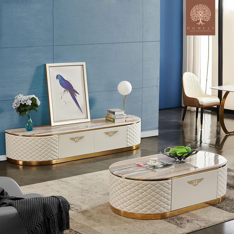 BENTLEY-ENSEMBLE DE MEUBLE TV LUXE ET TABLE BASSE AVEC 3 TIROIRS- Homely