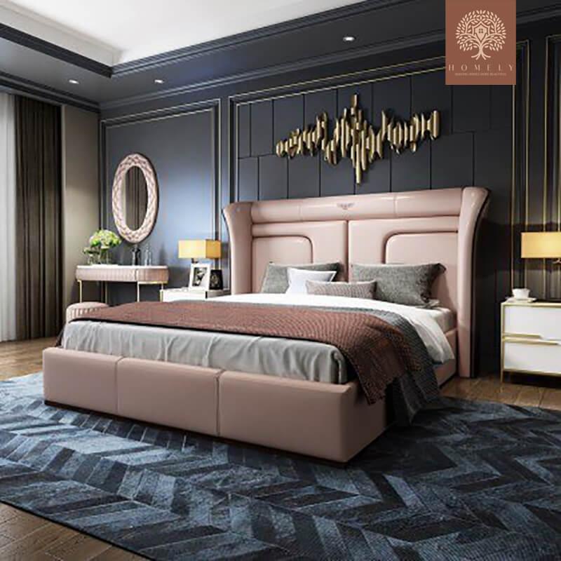 BENTLEY-LIT PLATEFORME MODERNE ROSE EN CUIR MICROFIBRE REMBOURRÉ AVEC TÊTE DE LIT À AILES- Homely