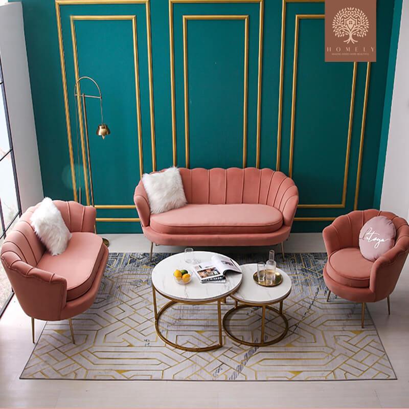 JASMINE-ENSEMBLE DE SALON 7 PLACES EN VELOURS DE LUXE- Homely