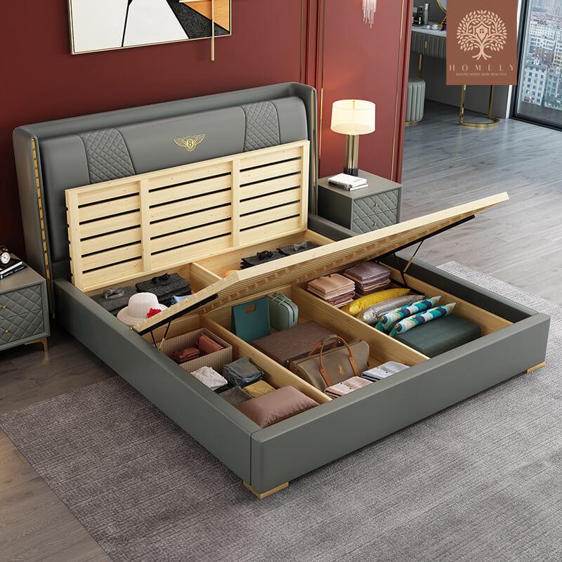 BENTLEY-LIT REMBOURRÉ MODERNE EN CUIR MICROFIBRE BEIGE AVEC TÊTE DE LIT À AILETTES- Homely