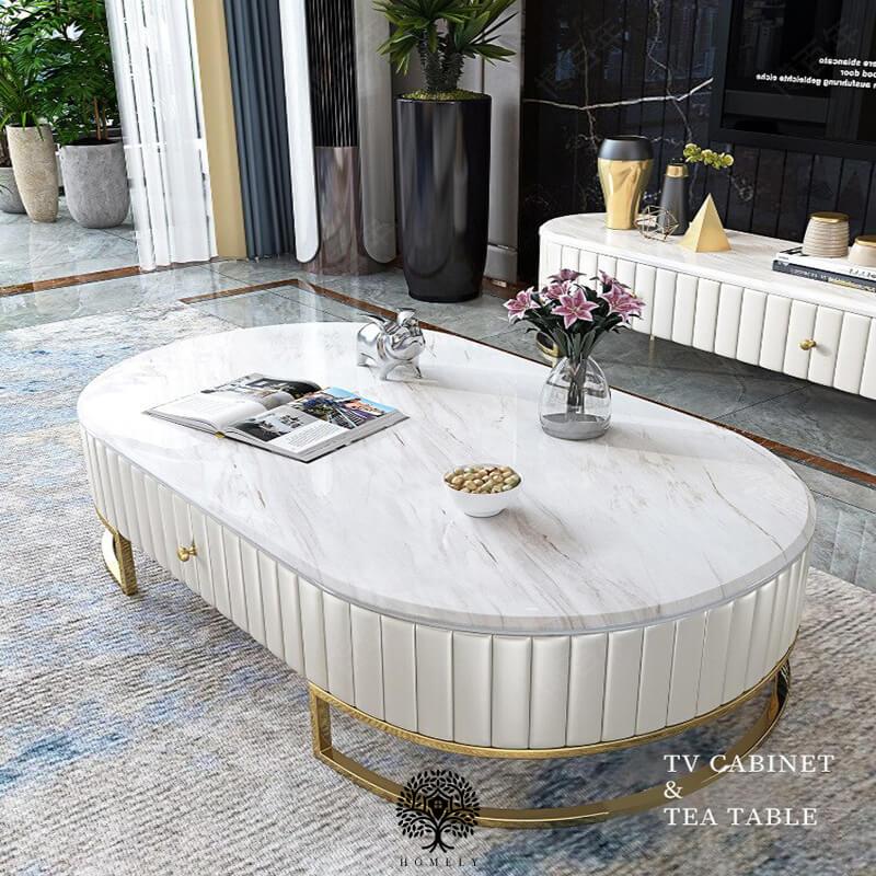 IMANI-ENSEMBLE DE MEUBLE TV LUXE ET TABLE BASSE AVEC 4 TIROIRS- Homely