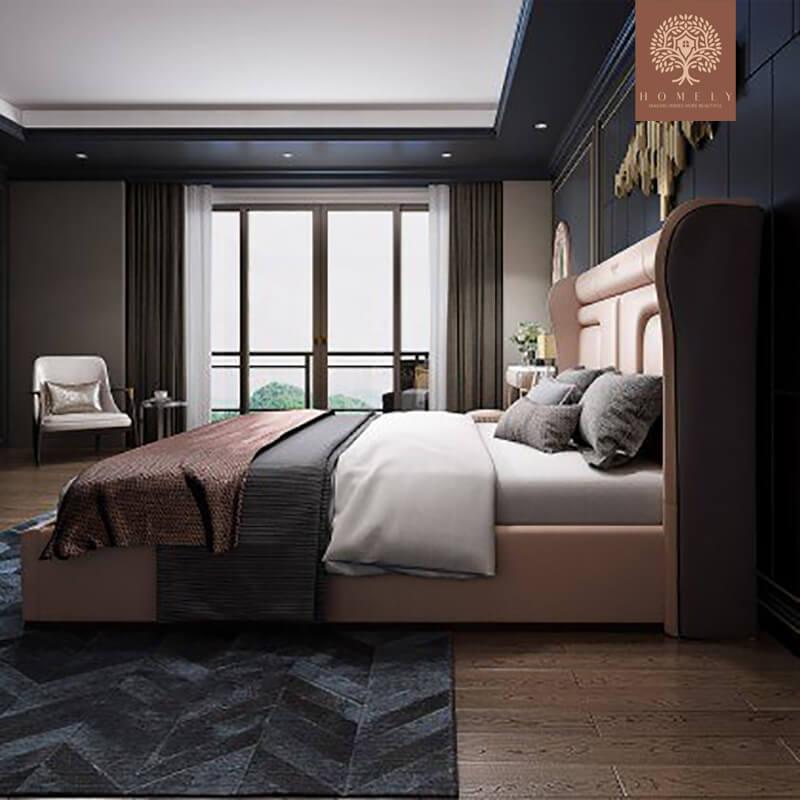 BENTLEY-LIT PLATEFORME MODERNE ROSE EN CUIR MICROFIBRE REMBOURRÉ AVEC TÊTE DE LIT À AILES- Homely