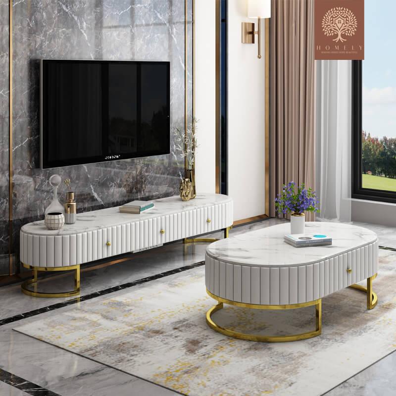 IMANI-ENSEMBLE DE MEUBLE TV LUXE ET TABLE BASSE AVEC 4 TIROIRS- Homely