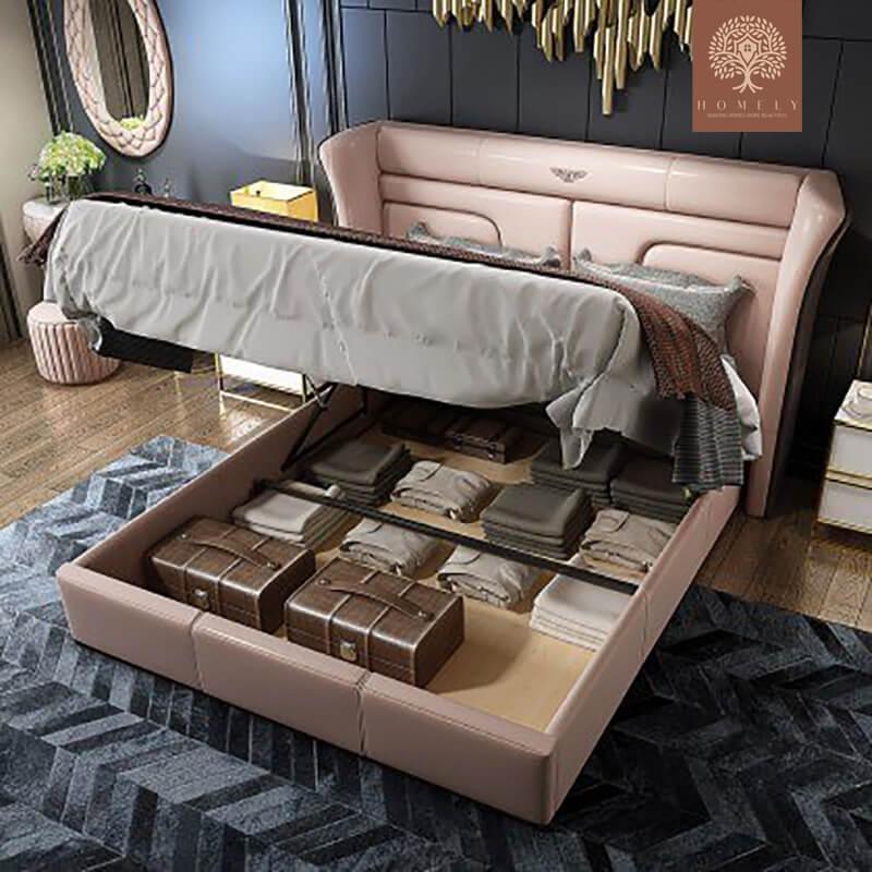 BENTLEY-LIT PLATEFORME MODERNE ROSE EN CUIR MICROFIBRE REMBOURRÉ AVEC TÊTE DE LIT À AILES- Homely