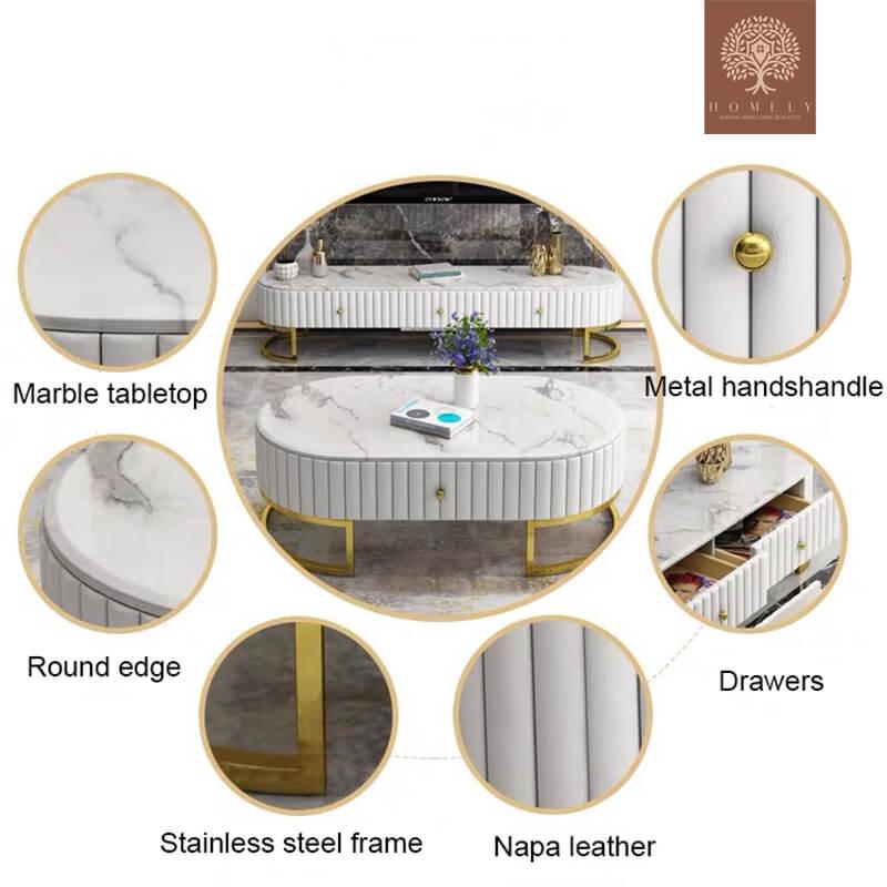 IMANI-ENSEMBLE DE MEUBLE TV LUXE ET TABLE BASSE AVEC 4 TIROIRS- Homely