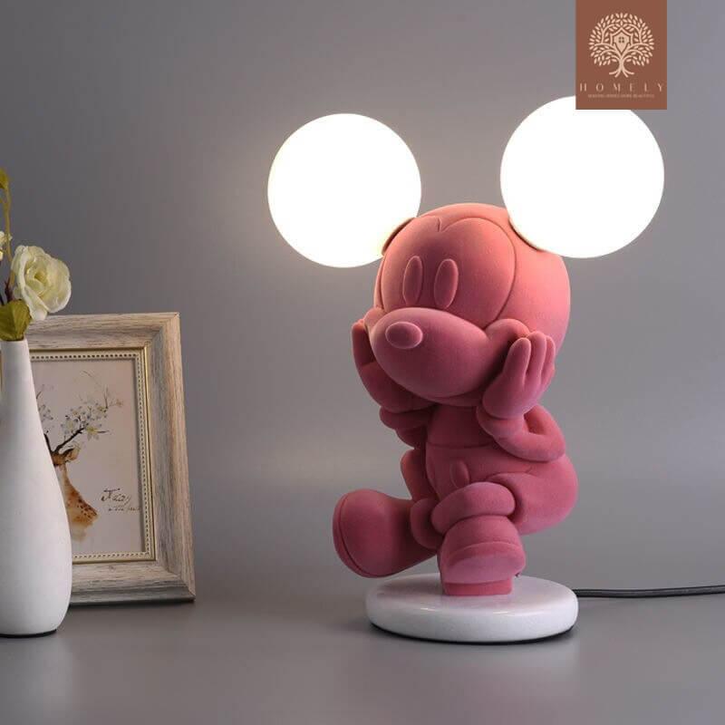 LAMPE DE CHEVET EN RÉSINE ROSE AU DESSIN ANIMÉ MICKEY ET MINNIE - Homely