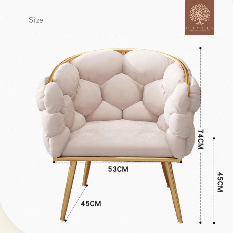 BILSKI-FAUTEUIL MODERNE EN VELOURS BEIGE AVEC PIEDS DORÉS- Homely