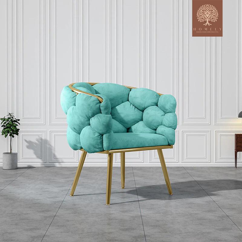 BILSKI-FAUTEUIL MODERNE EN VELOURS BEIGE AVEC PIEDS DORÉS- Homely