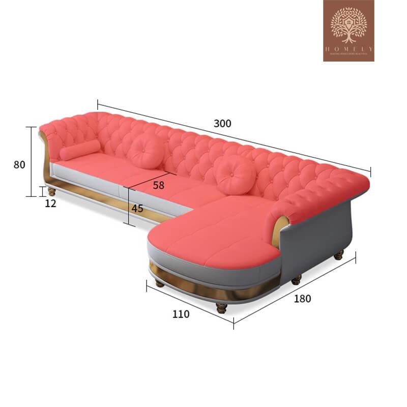 VIRGILIO-ENSEMBLE DE SALON DE LUXE AVEC CHAISE LONGUE DROITE- Homely