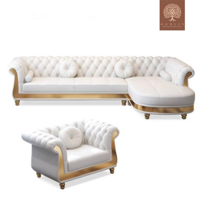 VIRGILIO-ENSEMBLE DE SALON DE LUXE AVEC CHAISE LONGUE DROITE- Homely