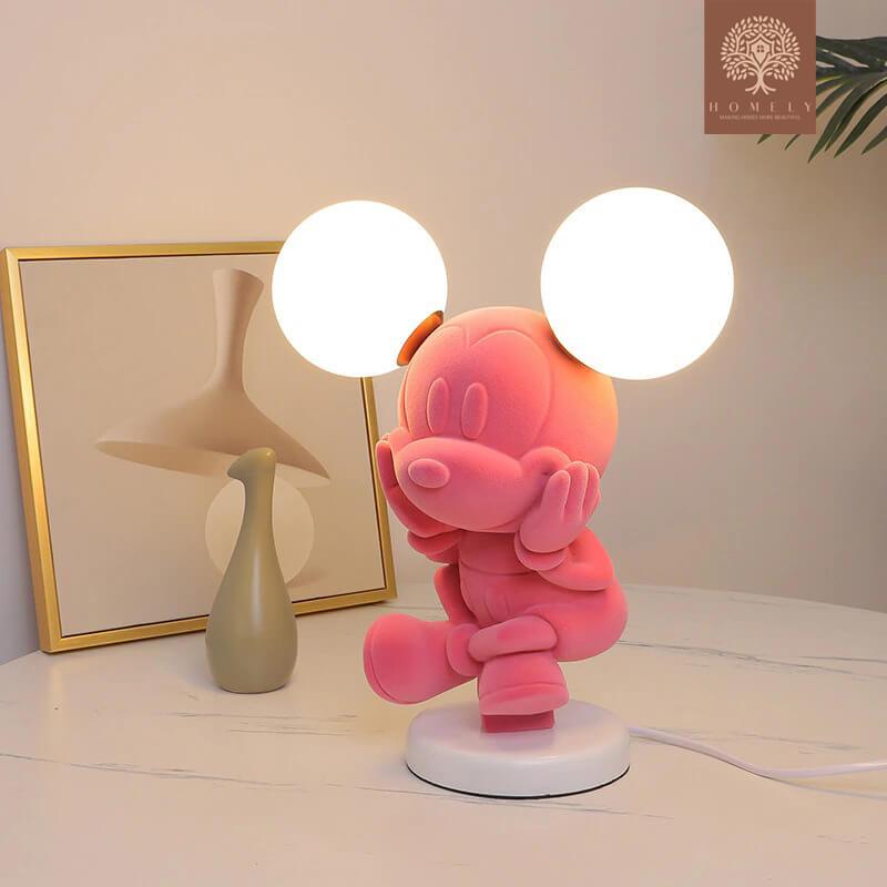 LAMPE DE CHEVET EN RÉSINE ROSE AU DESSIN ANIMÉ MICKEY ET MINNIE - Homely