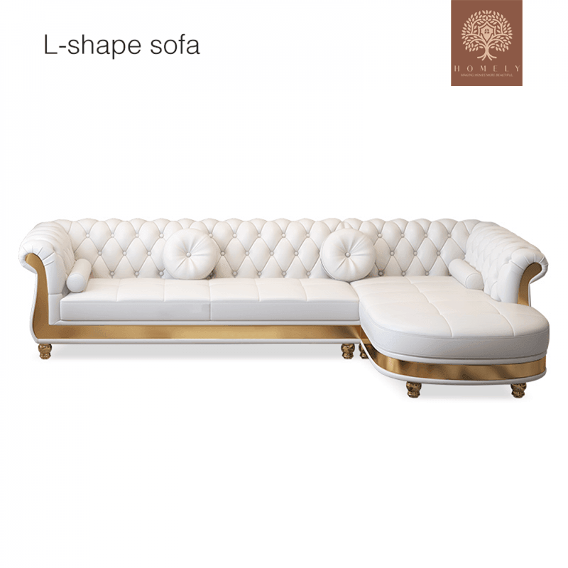 VIRGILIO-ENSEMBLE DE SALON DE LUXE AVEC CHAISE LONGUE DROITE- Homely