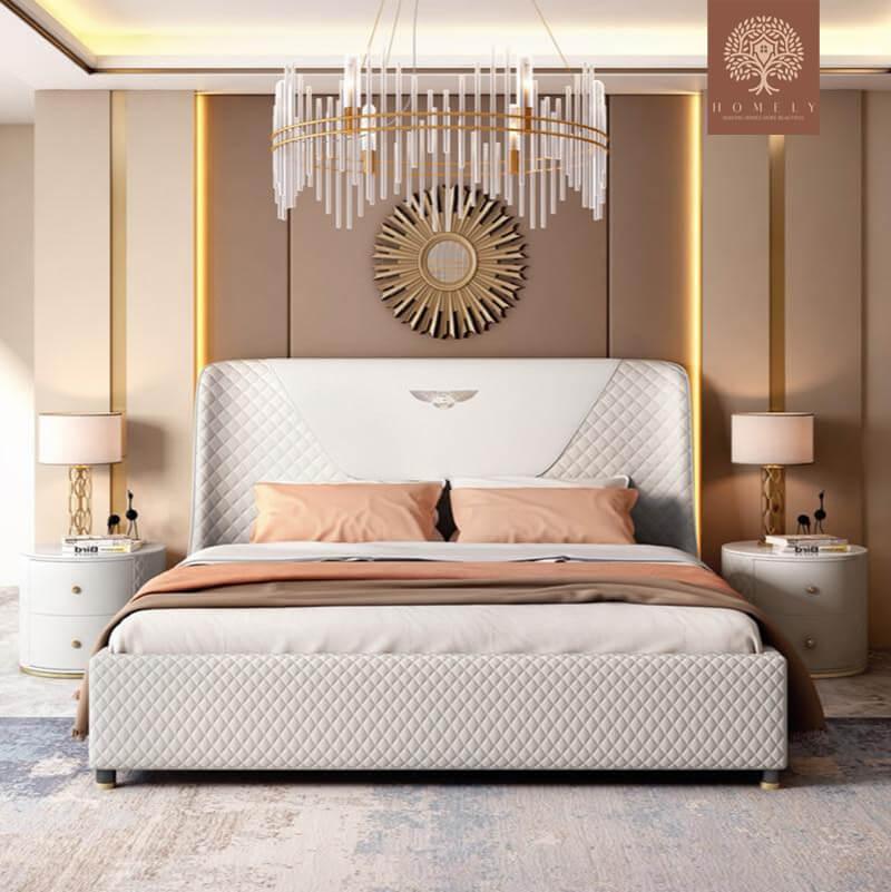 BUGATTI-LIT REMBOURRÉ MODERNE EN CUIR MICROFIBRE BEIGE- Homely