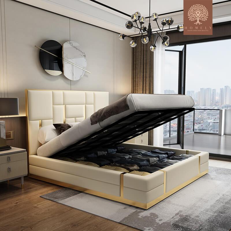 REGALIA-LIT DOUBLE À TÊTE HAUTE AVEC GARNITURE DORÉE- Homely