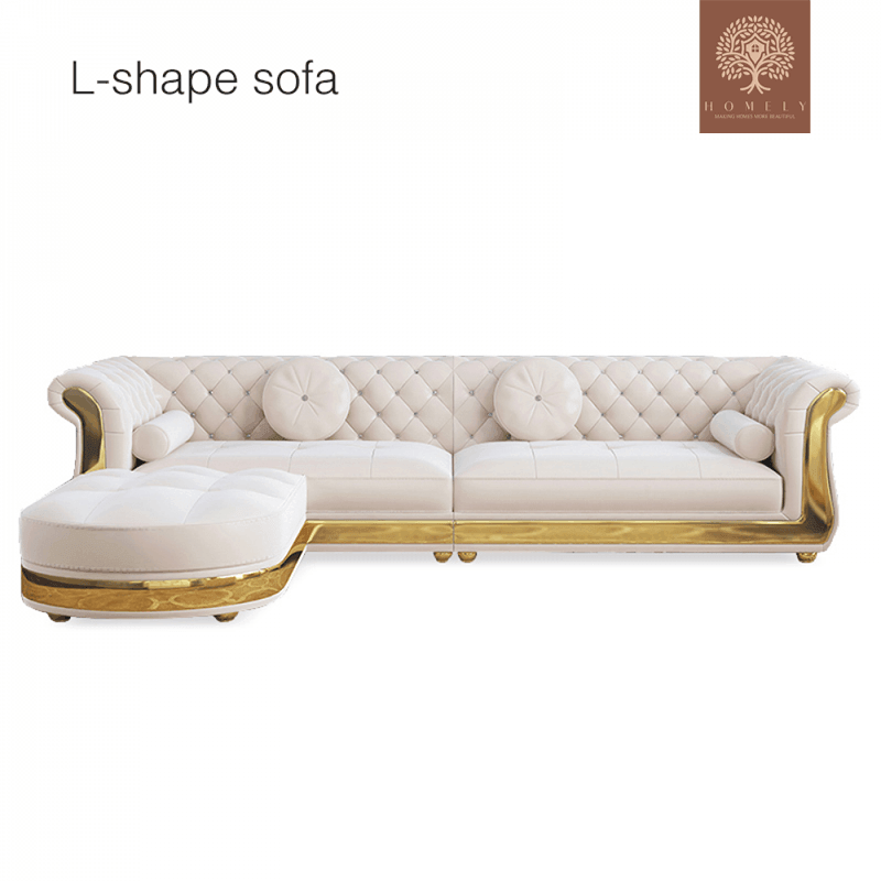 VIRGILIO-ENSEMBLE DE SALON DE LUXE AVEC CHAISE LONGUE DROITE- Homely
