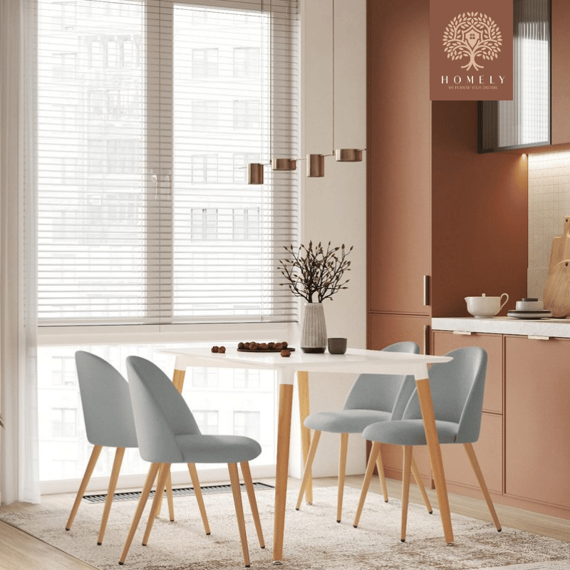 OSCAR CHAISE MODERNE CAPITONNÉE EN VELOURS ANTI-TACHE PIEDS EN BOIS ROUGE