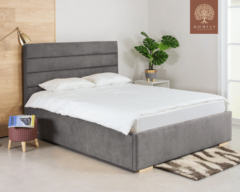 LOISON | LIT DOUBLE EN TISSU ANTI-TACHES CAPITONNÉ