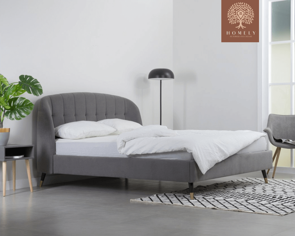 LIERI | LIT DOUBLE EN TISSU ANTI-TACHES CAPITONNÉ AVEC SOMMIER COFFRE