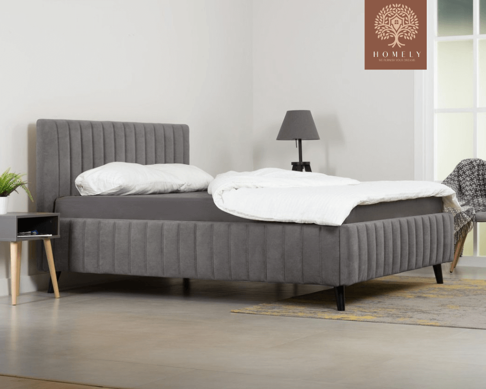 MARKFUL | LIT DOUBLE EN TISSU ANTI-TACHES CAPITONNÉ AVEC SOMMIER COFFRE