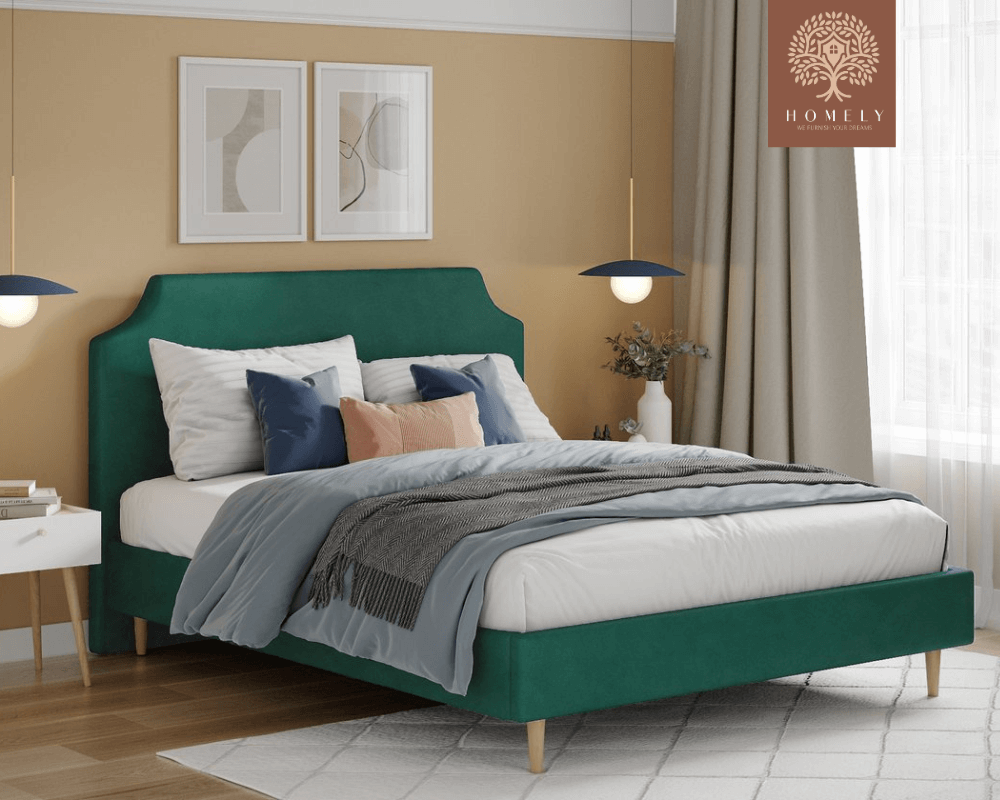 ADONA | LIT DOUBLE EN TISSU ANTI-TACHES CAPITONNÉ AVEC SOMMIER COFFRE