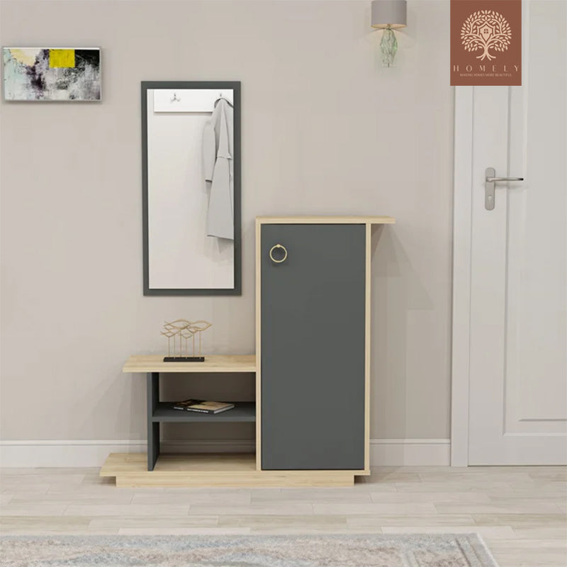 VERNA | MEUBLE D'ENTRÉE CONTEMPORAIN+MIROIR+RANGEMENT CHAUSSURES