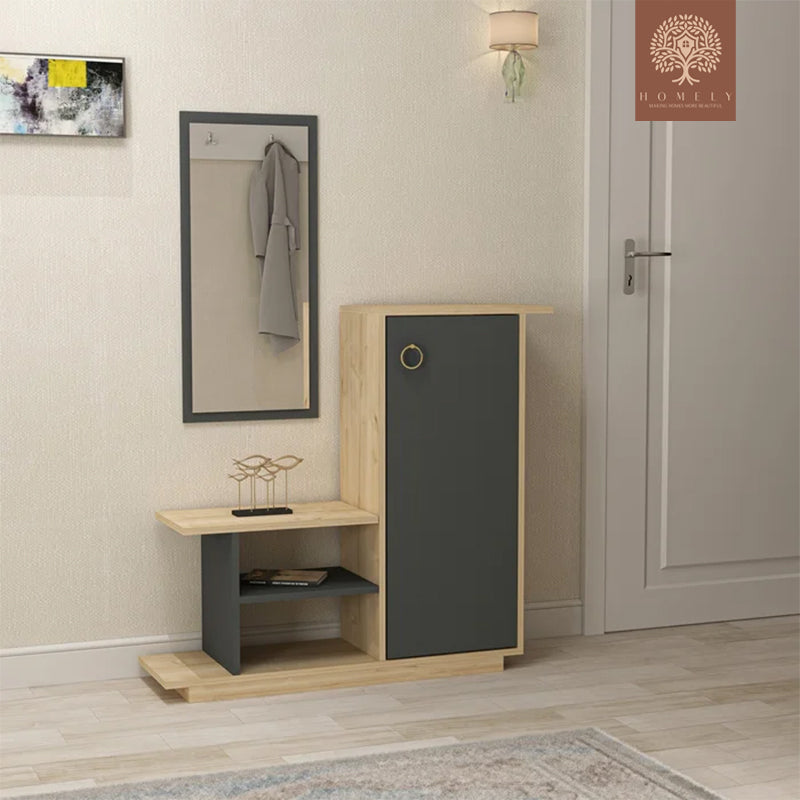 VERNA | MEUBLE D'ENTRÉE CONTEMPORAIN+MIROIR+RANGEMENT CHAUSSURES
