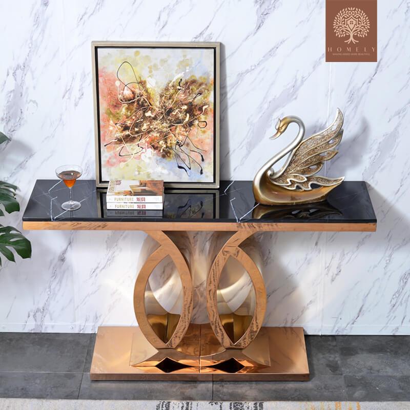 FLOVILLA -CONSOLE MODERNE AVEC CADRE EN ACIER INOXYDABLE- Homely
