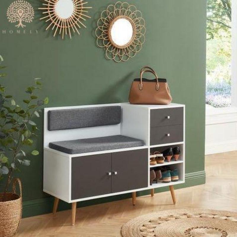 IVAR-ÉTAGÈRE À CHAUSSURES REMBOURRÉE CONTEMPORAINE AVEC ARMOIRE- Homely
