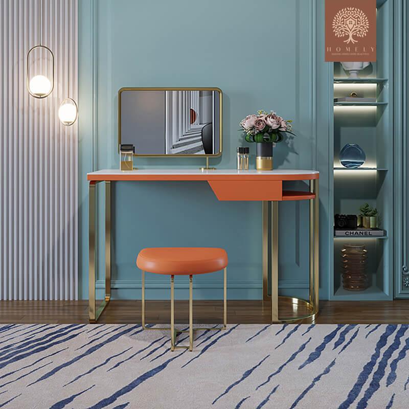 HICKSON-VANITÉ DE MAQUILLAGE MODERNE EN PIERRE AVEC TABOURET ET MIROIR EN ORANGE- Homely