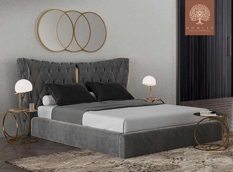 ARMANI-LIT DE LUXE CAPITONNÉ EN VELOURS AVEC DESIGN ITALIEN EXCLUSIF ET ÉLÉGANT - Homely