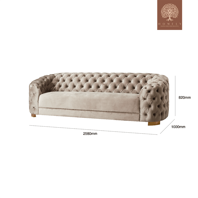 EVERVISTA-ENSEMBLE DE SALON 3 PIÈCES CHESTERFIELD EN VELOURS DE LUXE BEIGE-