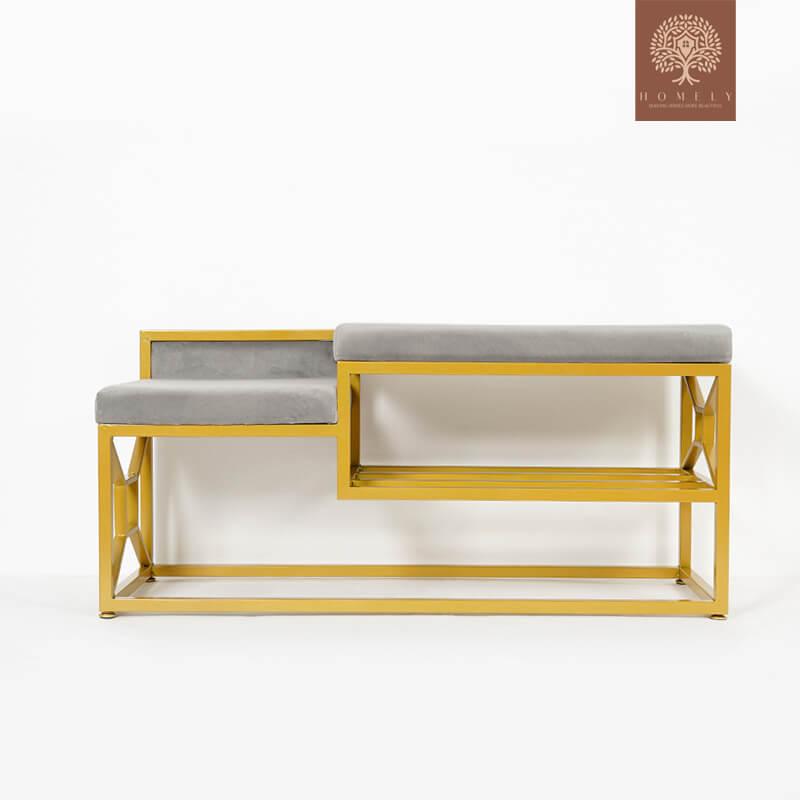 BORMAN-BANC DE RANGEMENT POUR CHAUSSURES GRIS 1000 MM, BANC D'ENTRÉE EN VELOURS REMBOURRÉ AVEC CADRE EN MÉTAL-