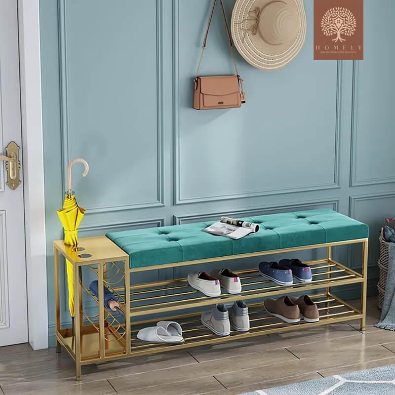 EDMONSON-BANC DE RANGEMENT POUR CHAUSSURES REMBOURRÉ EN VELOURS AVEC PORTE-PARAPLUIE- Homely