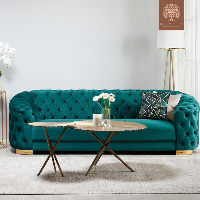 Evervista-Ensemble de salon 3 pièces Chesterfield en velours de luxe emerald- Homely