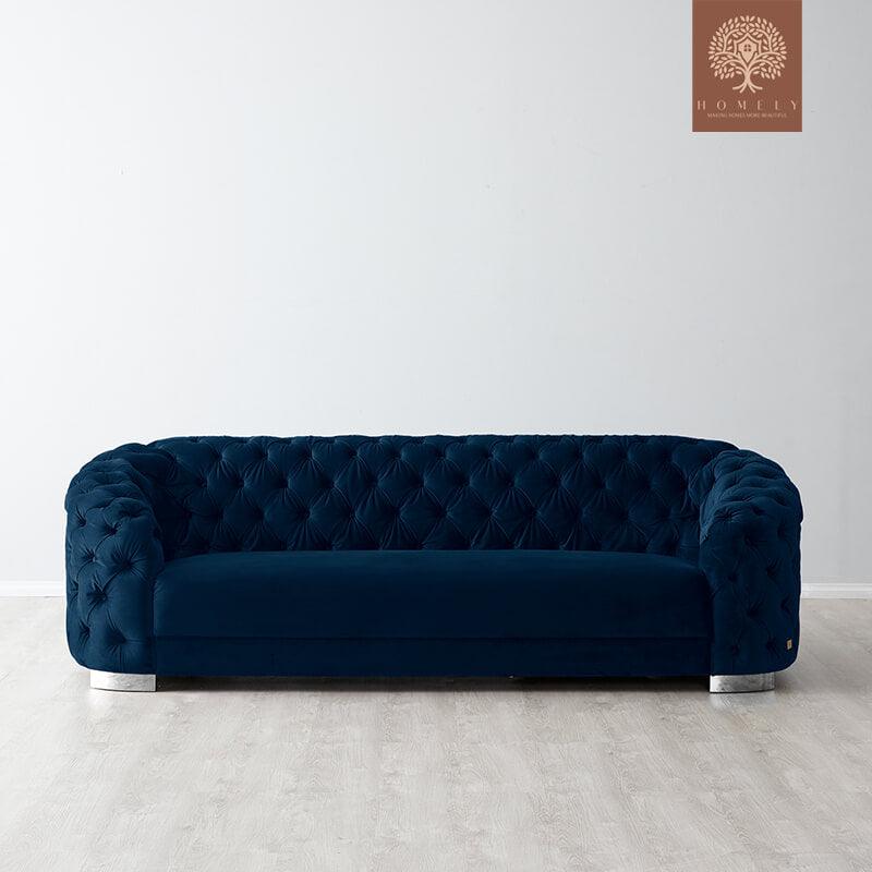 Evervista-Ensemble de salon 3 pièces Chesterfield en velours de luxe Bleu marine- Homely