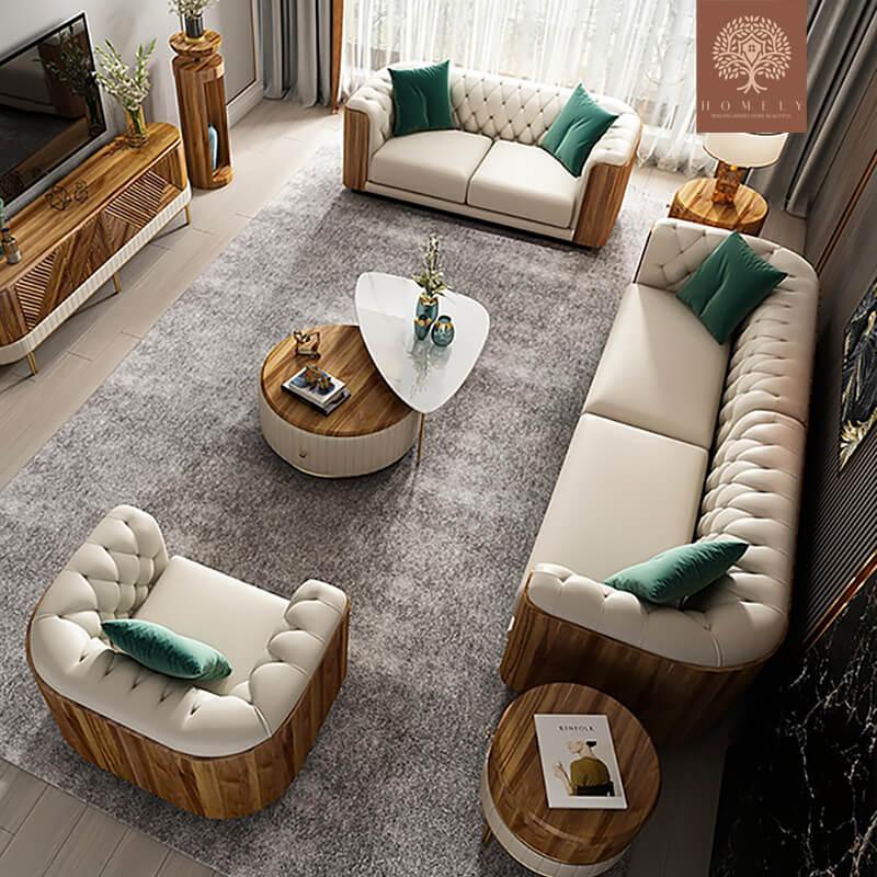 BENITEZ-ENSEMBLE DE 3 CANAPÉS TUFTÉS EN SIMILICUIR BEIGE MODERNE- Homely