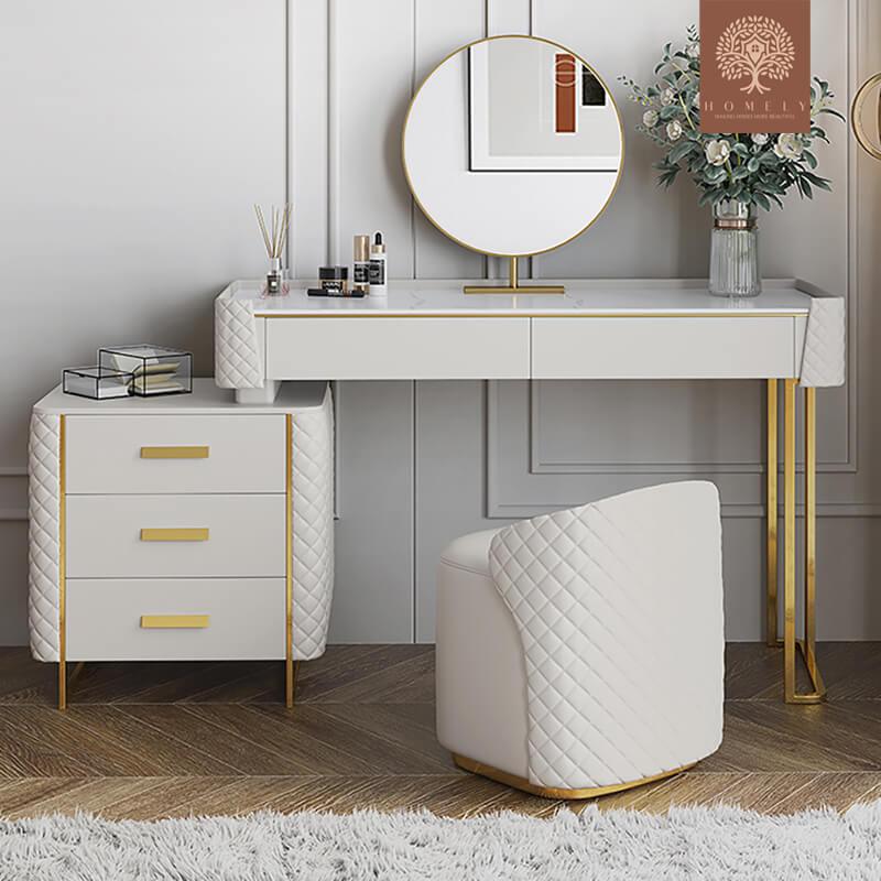 KEPNER-ENSEMBLE DE COIFFEUSE EXTENSIBLE POUR COIFFEUSE BLANCHE ET MIROIR INCLUS- Homely