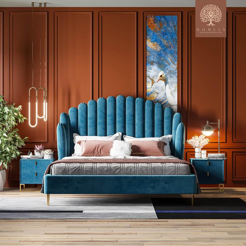 SWEN-LIT REMBOURRÉ MODERNE EN VELOURS- Homely