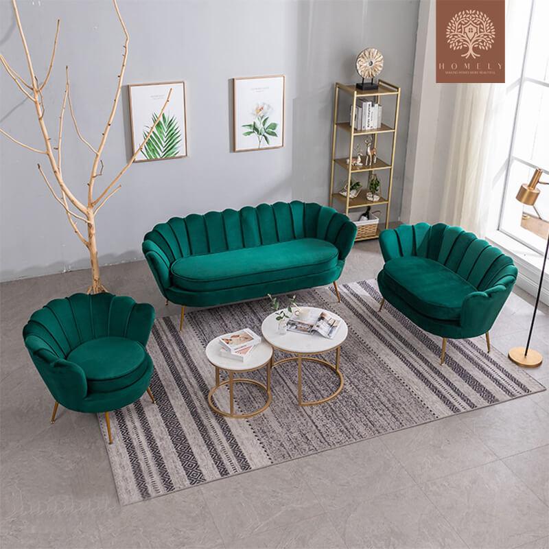 JASMINE-ENSEMBLE DE SALON 7 PLACES EN VELOURS DE LUXE- Homely