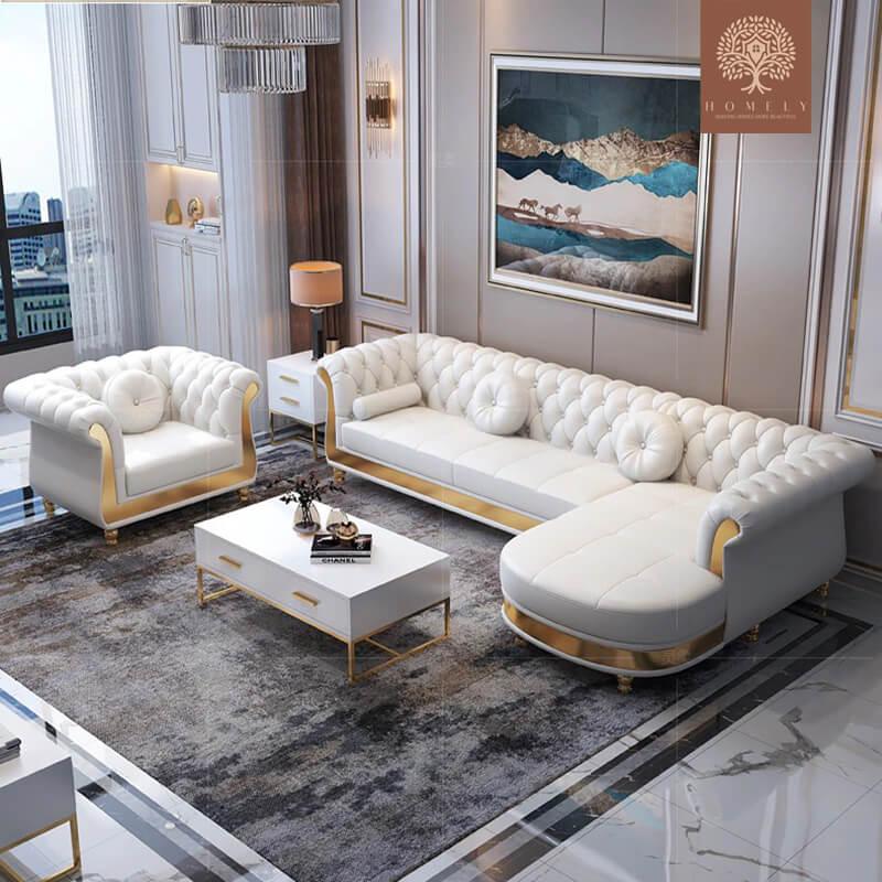 VIRGILIO-ENSEMBLE DE SALON DE LUXE AVEC CHAISE LONGUE DROITE-
