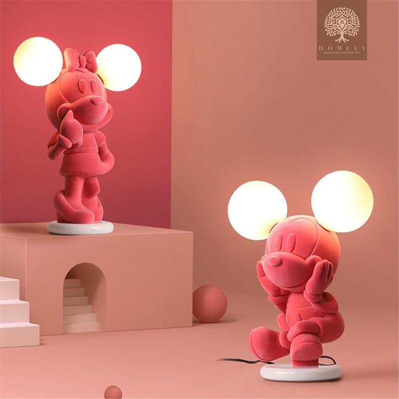 LAMPE DE CHEVET EN RÉSINE ROSE AU DESSIN ANIMÉ MICKEY ET MINNIE - Homely