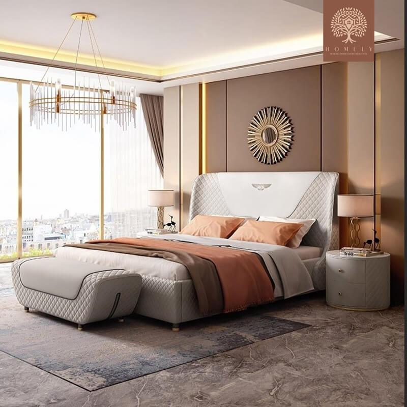 BUGATTI-LIT REMBOURRÉ MODERNE EN CUIR MICROFIBRE BEIGE- Homely